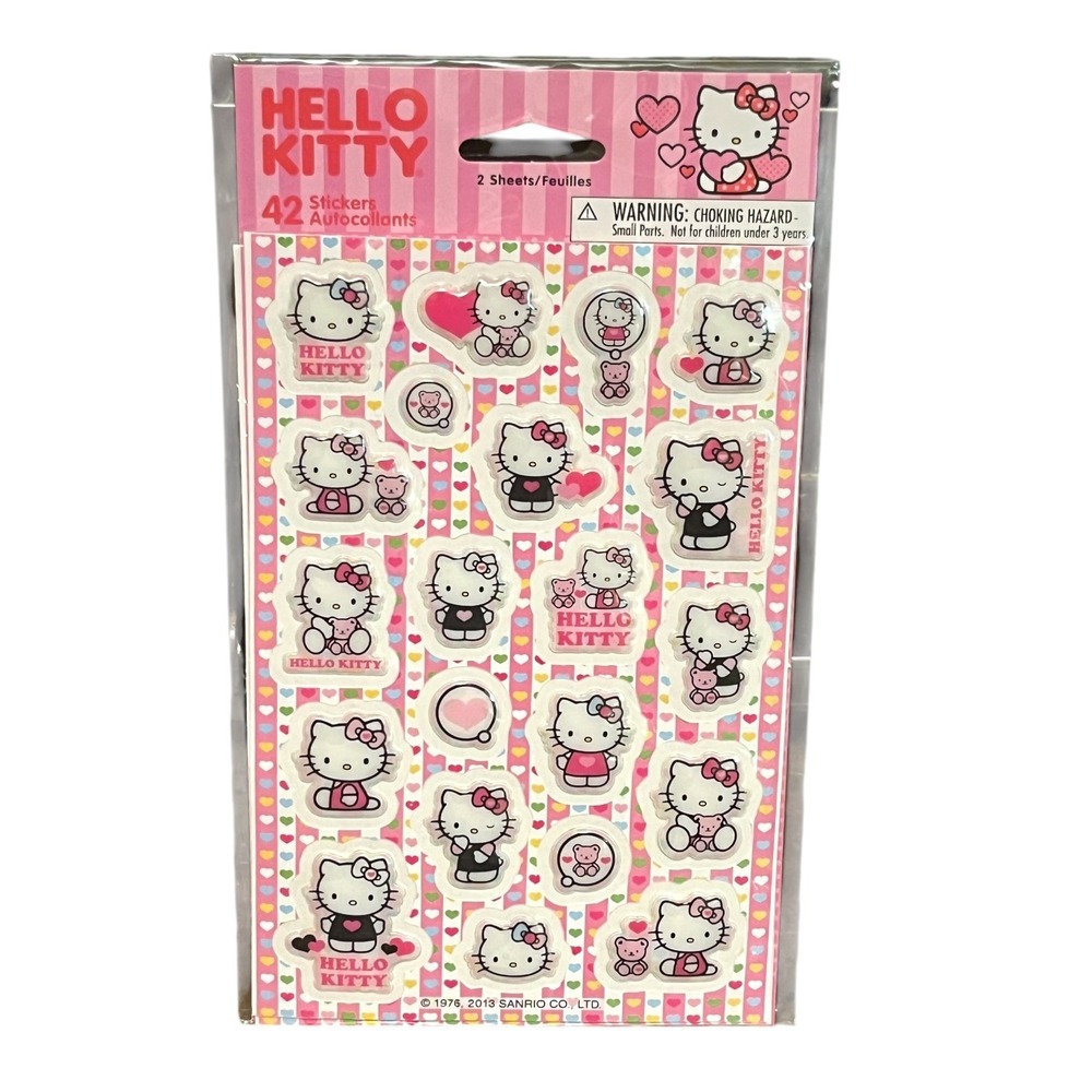Sanrio Hello Kitty Stickers 42ct 2 Sheets Pink White New 2013 Puffy Dimensional